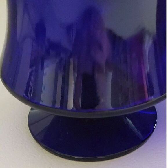 Seneca Glass co. "Fashionables" Cobalt Blue Optic Elegant Footed Water Glasses 8 - Picture 5 of 6